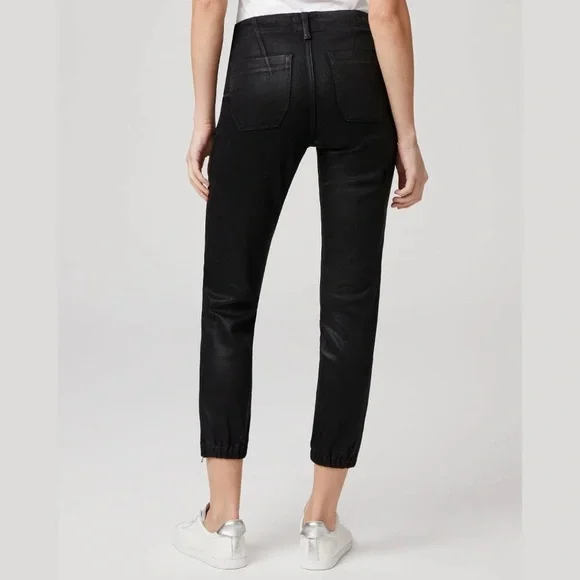 Paige Mayslie Jogger in Black Fog Luxe Coating. - Picture 2 of 3